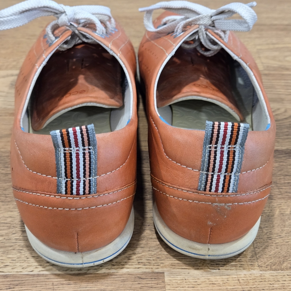 Ecco Women's Orange Leather Sneakers with Blue Soles - Picture 3 of 8